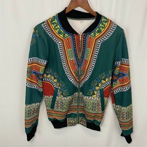 Vintage Style Patterned Satin Bomber Jacket L